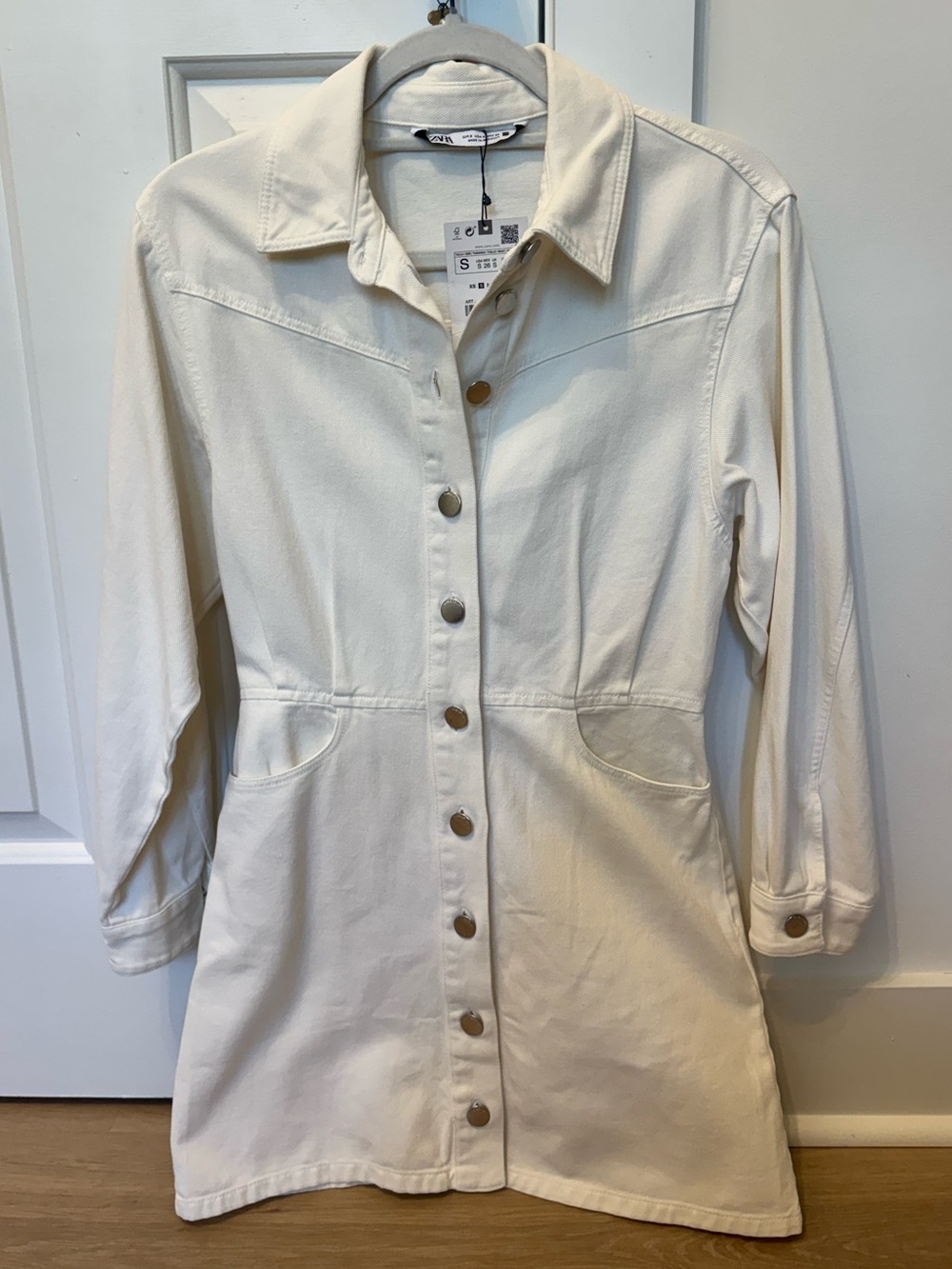 Zara Cream Button-Front Denim Dress Jacket